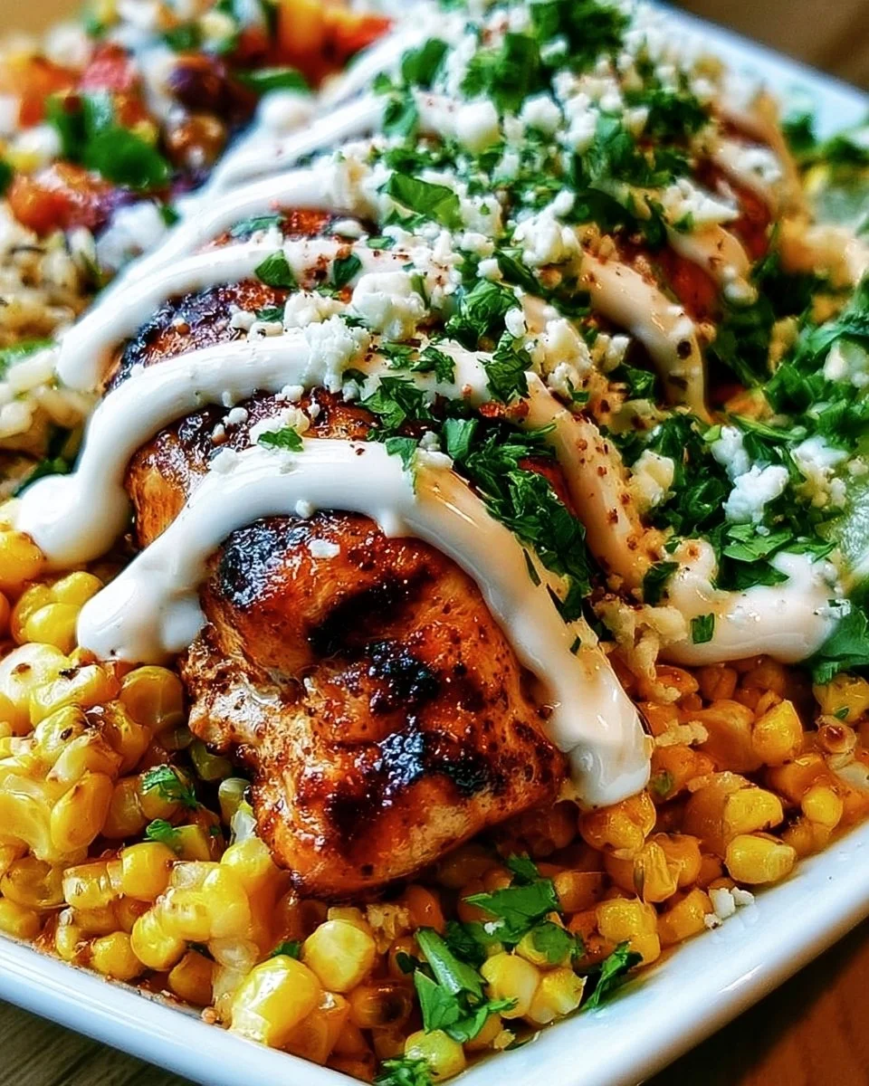 Delicious Street Corn Chicken Bowl served with fresh toppings and vibrant flavors.