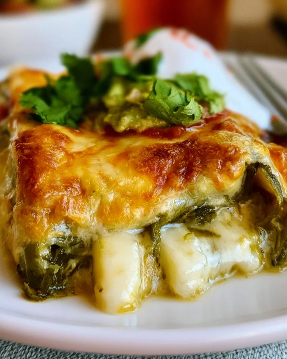 Delicious stuffed chile casserole made with six simple ingredients