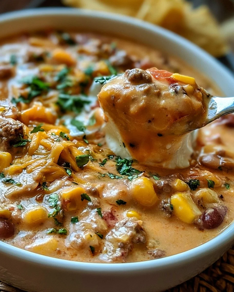 Bowl of hearty taco soup topped with cheese and cilantro