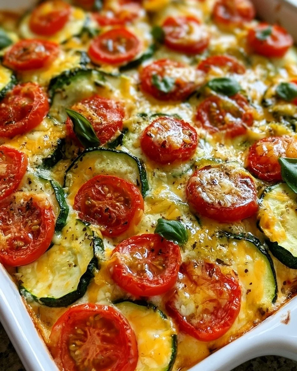 Delicious Tomato Zucchini Casserole with fresh ingredients