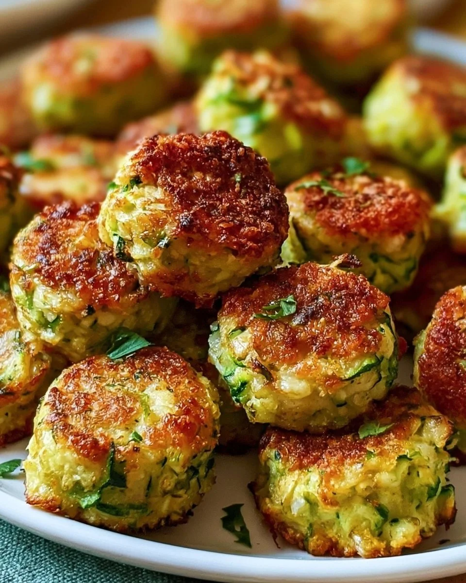 Bowl of Zucchini Garlic Bites garnished with herbs