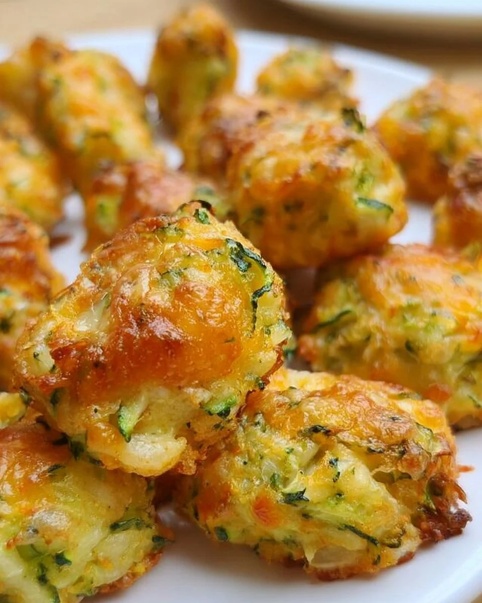 Plate of crispy Zucchini Tots served as a healthy snack